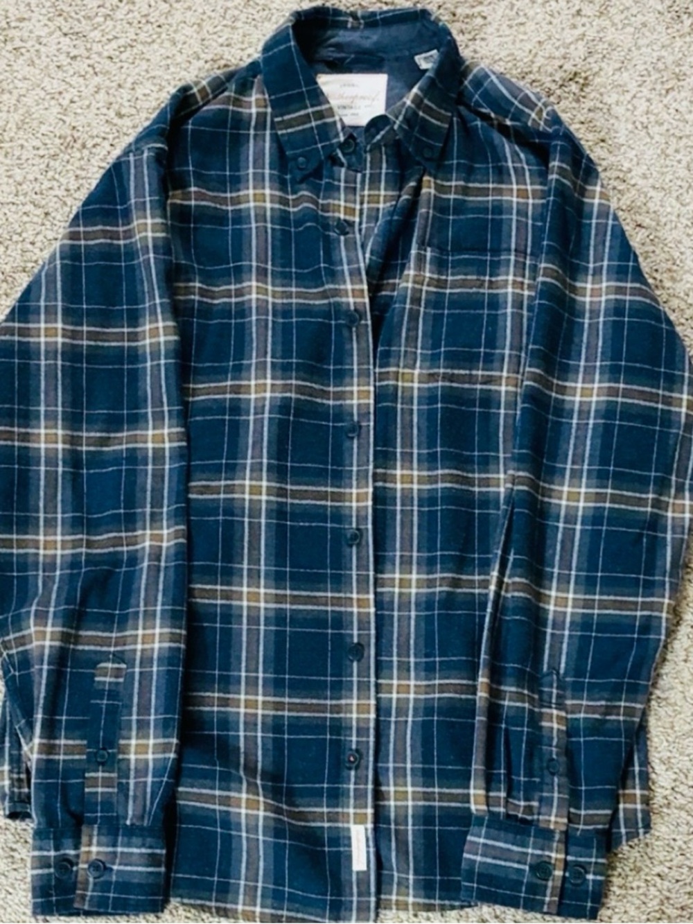 Weatherproof Navy and Brown Plaid Button-Up Shirt